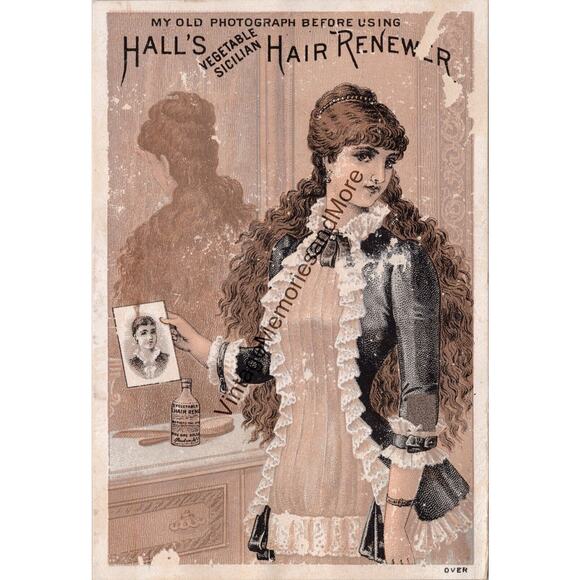 Vintage Hall's Vegetable Sicilian Hair Renewer Advertising Trade Card PB23 - Picture 1 of 2